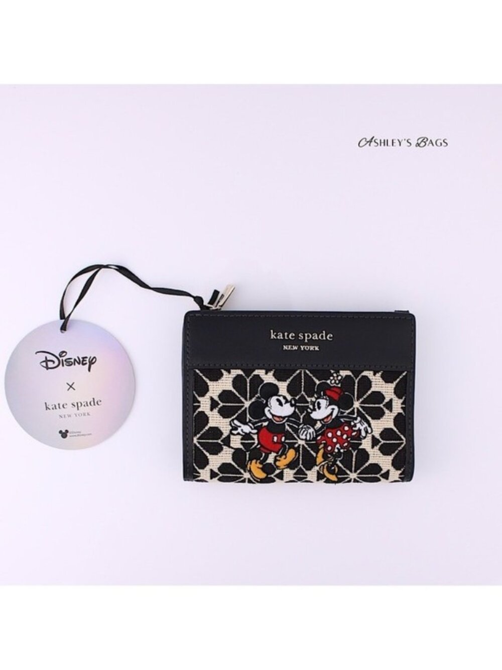 Kate Spade x Disney Minnie Mickey Spade Flower Jacquard Compact Bifold Wallet